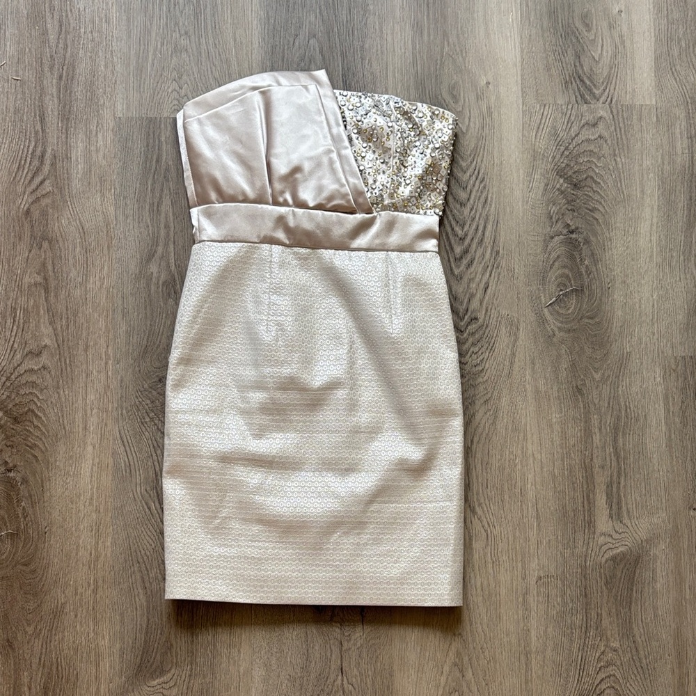 Laundry By Shelli Segal Strapless Beige and Silver Dress